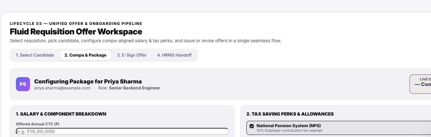 Offer workspace showing salary breakdown and tax saving allowances